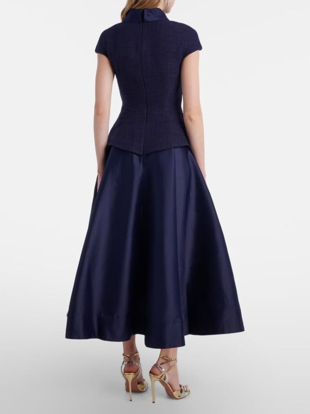 NWT Self-Portrait Navy Boucle Taffeta Midi Dress - Picture 2 of 8